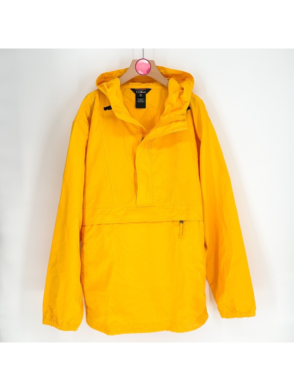LL Bean Vintage Anorak Windbreaker Yellow Hooded Parka‎ Outdoor USA Mens XXL